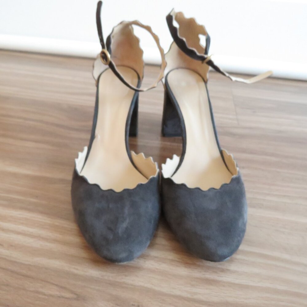 CHLOE Lauren Scalloped Ankle Strap Suede Block Heel Shoes Academia - Size US 7.5 - Picture 5 of 15